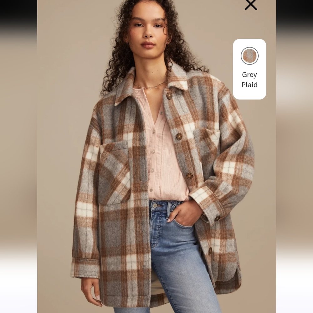 NWT Lucky oversized plaid shirt jacket Size XL Grey Plaid Shacket